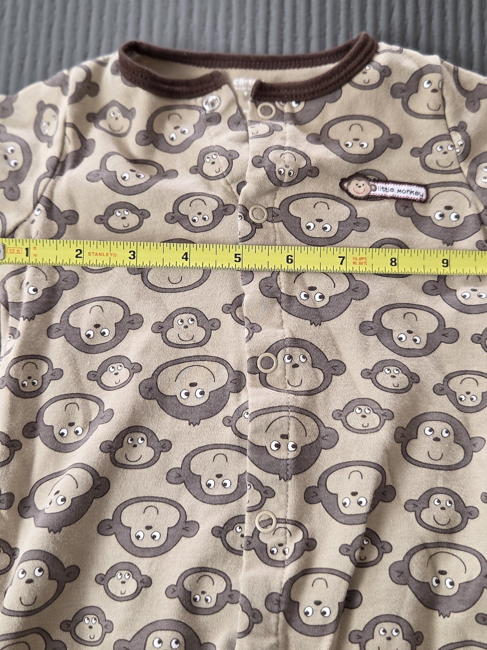 Carter's Beige & Brown Monkey Print Short-Sleeve Snap Romper - Picture 4 of 7
